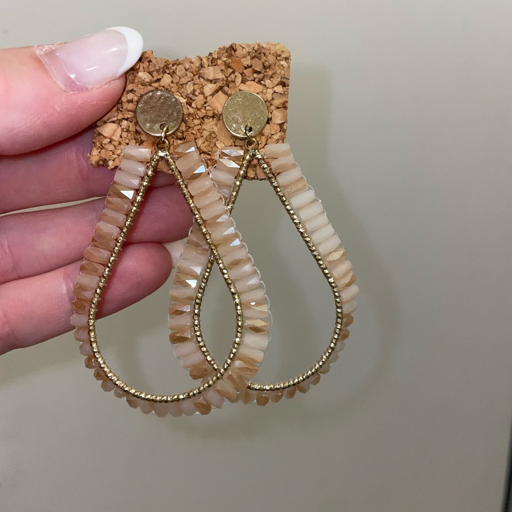 Francesca's Gold and Cream Beaded Teardrop Earrings